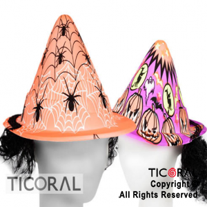 SOMBRERO BRUJA FLUO FANTASIA CN PELO HALLOWEEN MODELOS SURTIDOS x 6